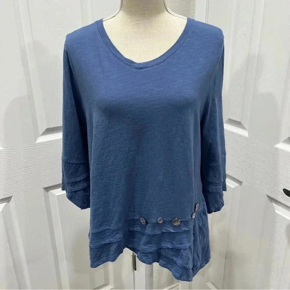 Erin London Blue Ruffle and button detailing popover long sleeve shirt - Picture 2 of 9